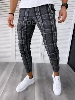 Pantaloni barbati casual regular fit gri inchis in carouri B1877 14-4 E